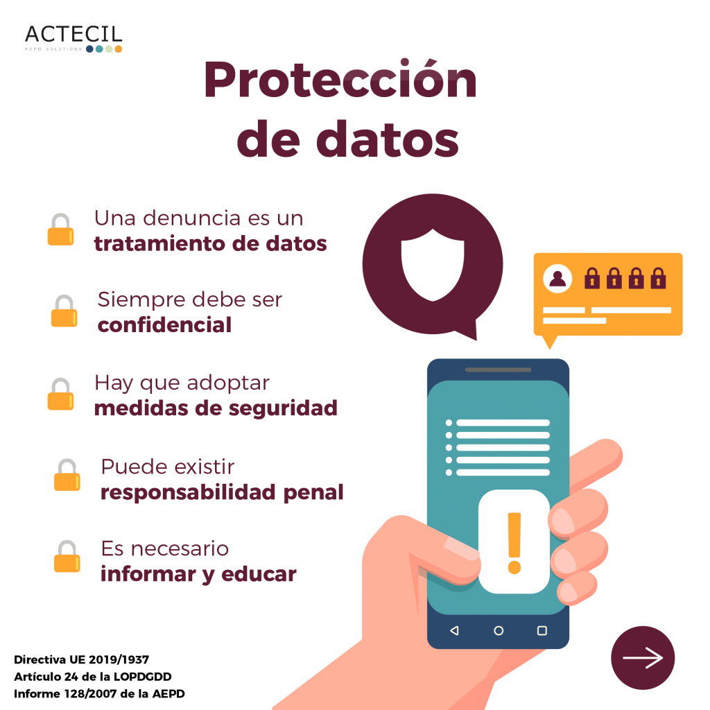 Una denuncia interna es un tratamiento de datos. Por eso, su información personal debe estar bien protegida.